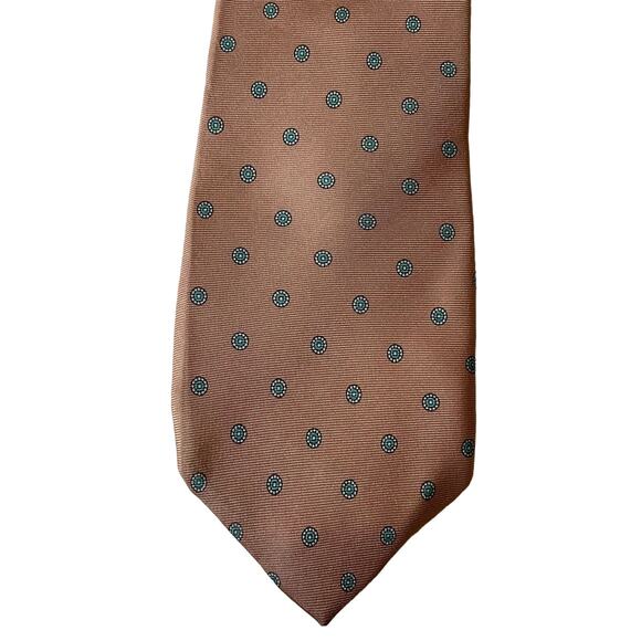VIntage 1970s Geoffrey Beene 100% Silk Tie Pink Peach with Turquoise Dots - Picture 7 of 8